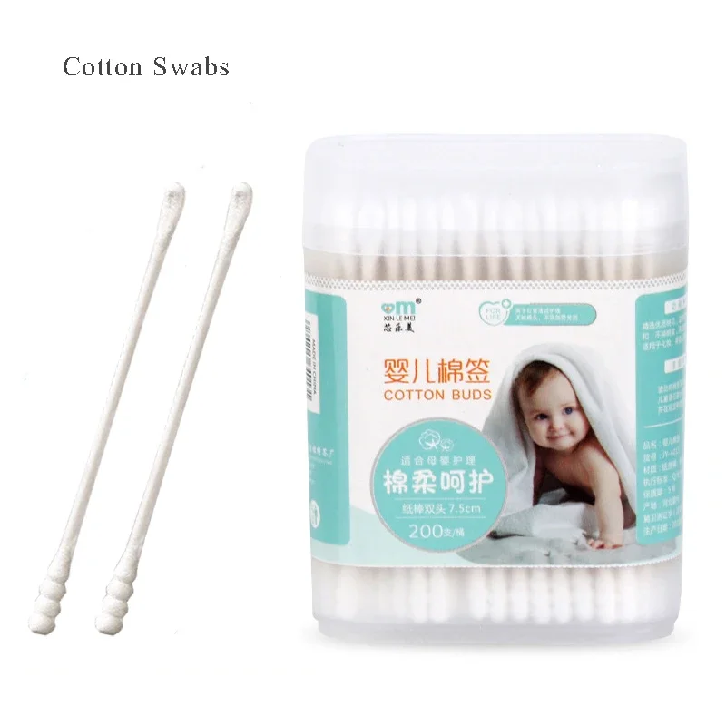 200pcs Multifunctional Cleaning Stick Baby Cotton Swabs Double-ended Sterile Cotton Swabs Spiral Head Ear and Nose