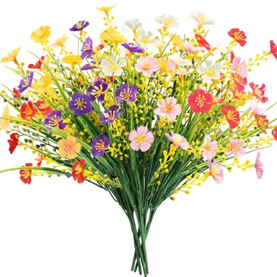 

Artificial Spring Flowers for Outdoors 6 Bundles UV Resistant Fake Flowers No Fade Faux Plastic Plants for Planters Patio Garde