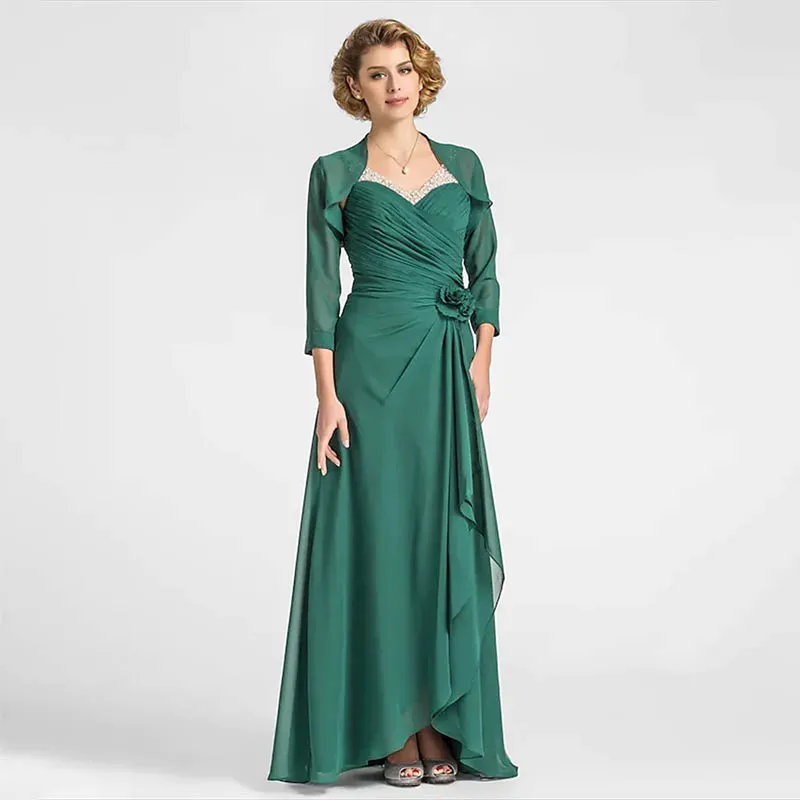 Stilvolle Scheide Chiffon Mutter der Braut Kleid V-Ausschnitt boden lang ärmellose Criss Cross Perlen drapieren Hochzeits kleid