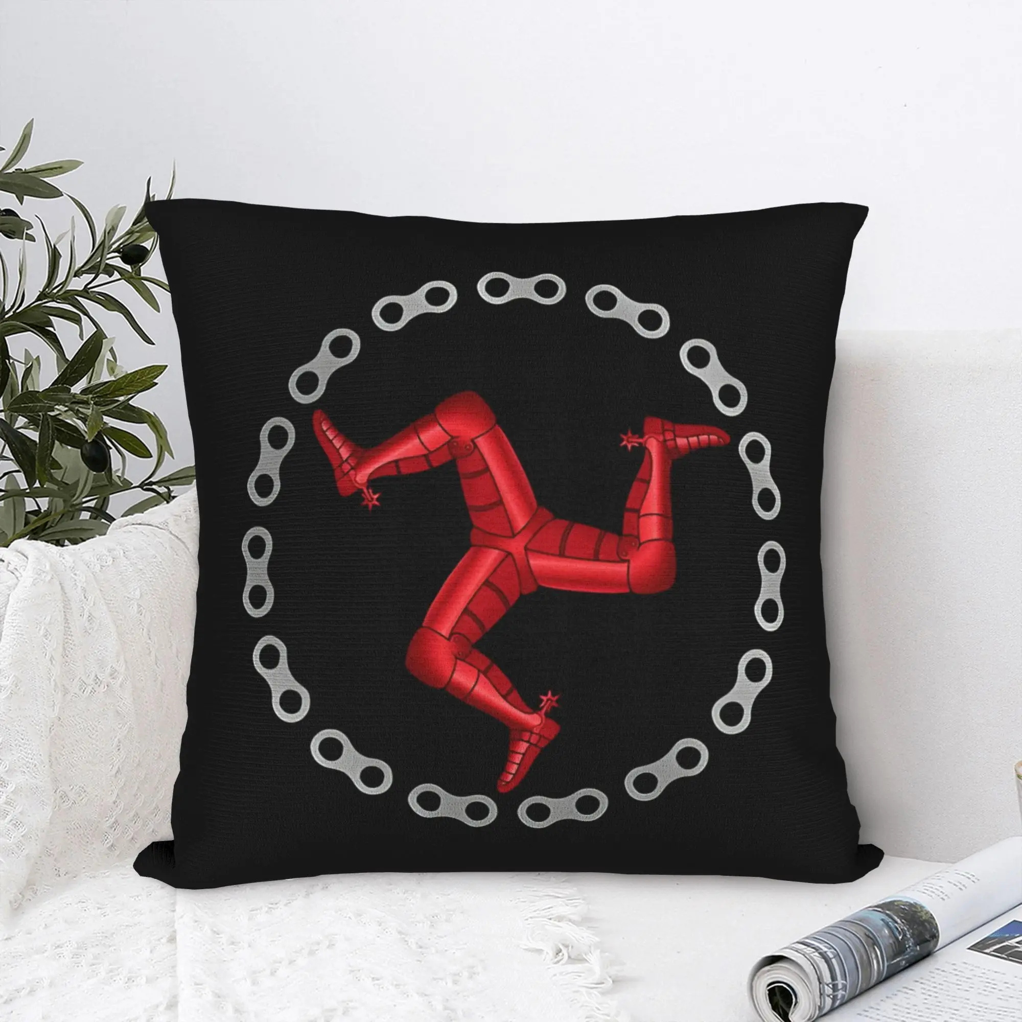 Red Triskelion Pillow Case, Isle of Man Symbol Cushion Cover, Celtic Mythology Art Home Decor Throw Pillow Slipcover for Sofa