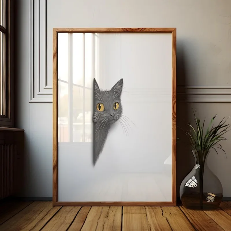 Funny Peeking Cat Poster Modern Minimalist Cute Curious Pet Canvas Painting Wall Art Bathroom Bedroom Home Decor Cat Lover Gift