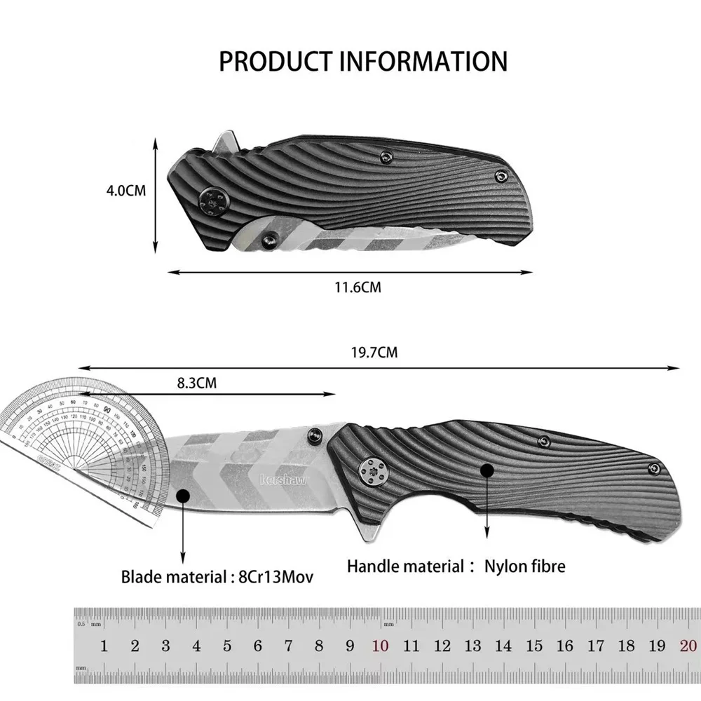 KS 1311TS High Quality Folding Knife 8Cr13Mov Blade Stonewashed Nylon Fiber Handle Outdoor EDC Jungle Hunting Camping Tool