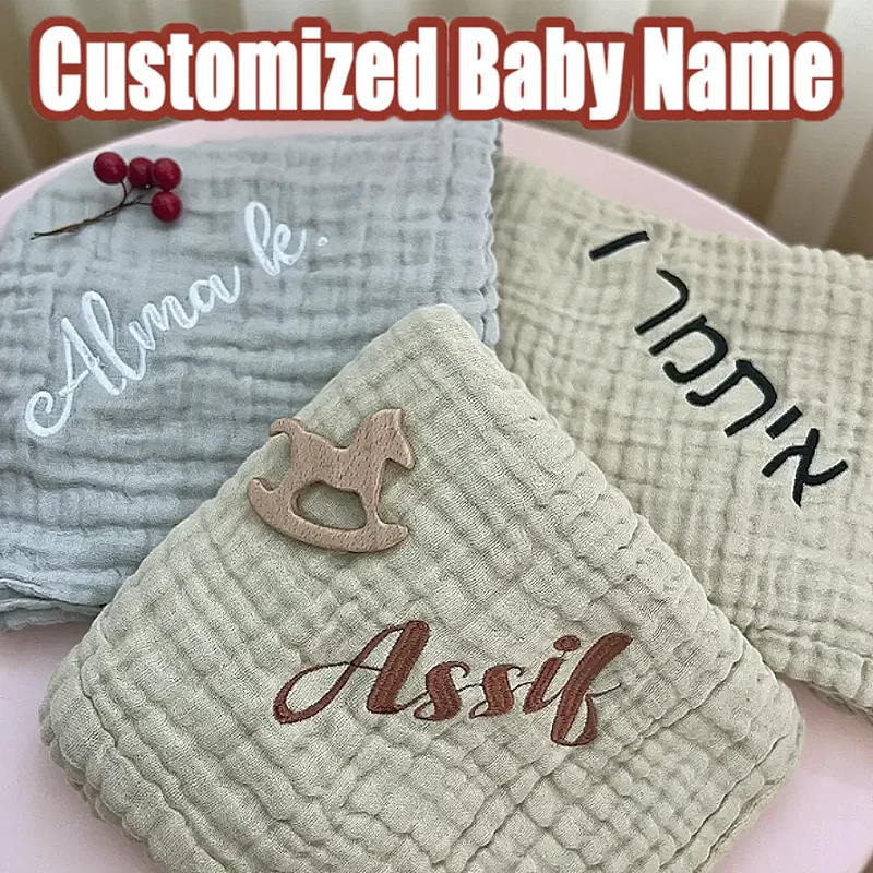 

Personalised Name Baby Bath Towel Six Layer Gauze Cotton Quick-Dry Absorbent Swaddle for Newborn Nursing Travel & Beach Blanket