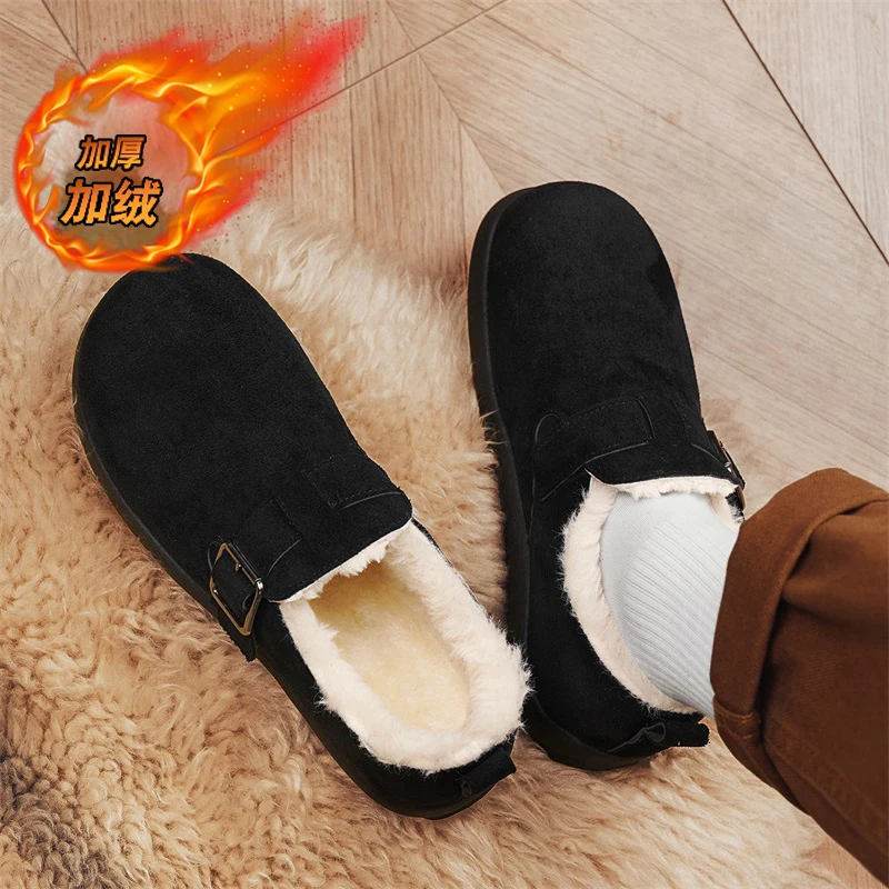 Men's Cotton Slippers Winter Home Indoor Fce Lined Thi Warm Headed oes Cold Resistant Outdoor Wear with Heel