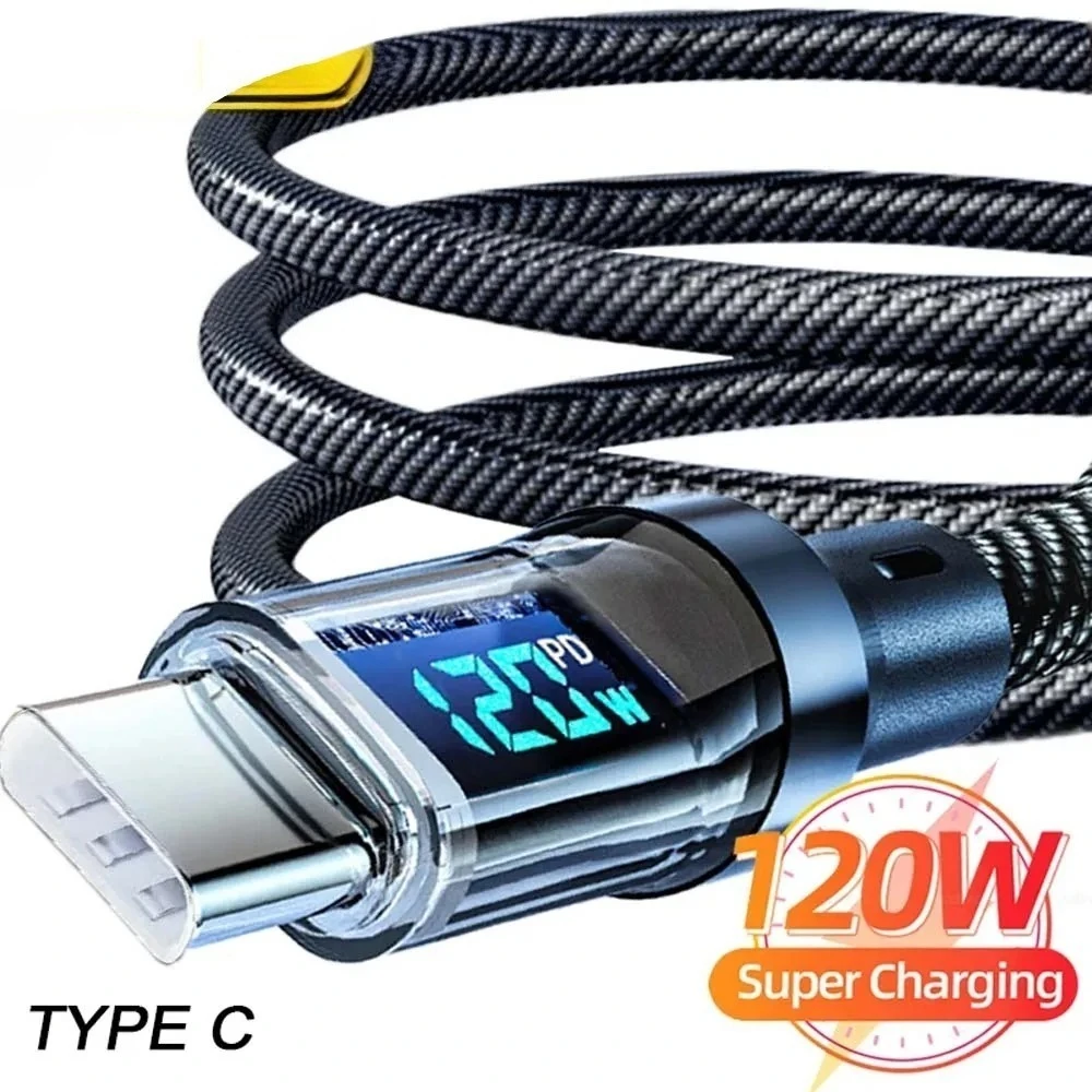 

Новый кабель USB-C на USB-C 2026 года для сверхбыстрой зарядки телефона с LED-дисплеем, кабель для передачи данных USB-C