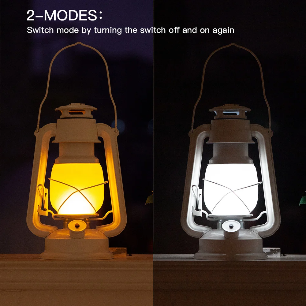 Vintage Camping Lantern LED Flame Light 2 Modes Battery Powered Candle LED Kerosene Lamp Knob Switch Outdoor Ramadan Decoration