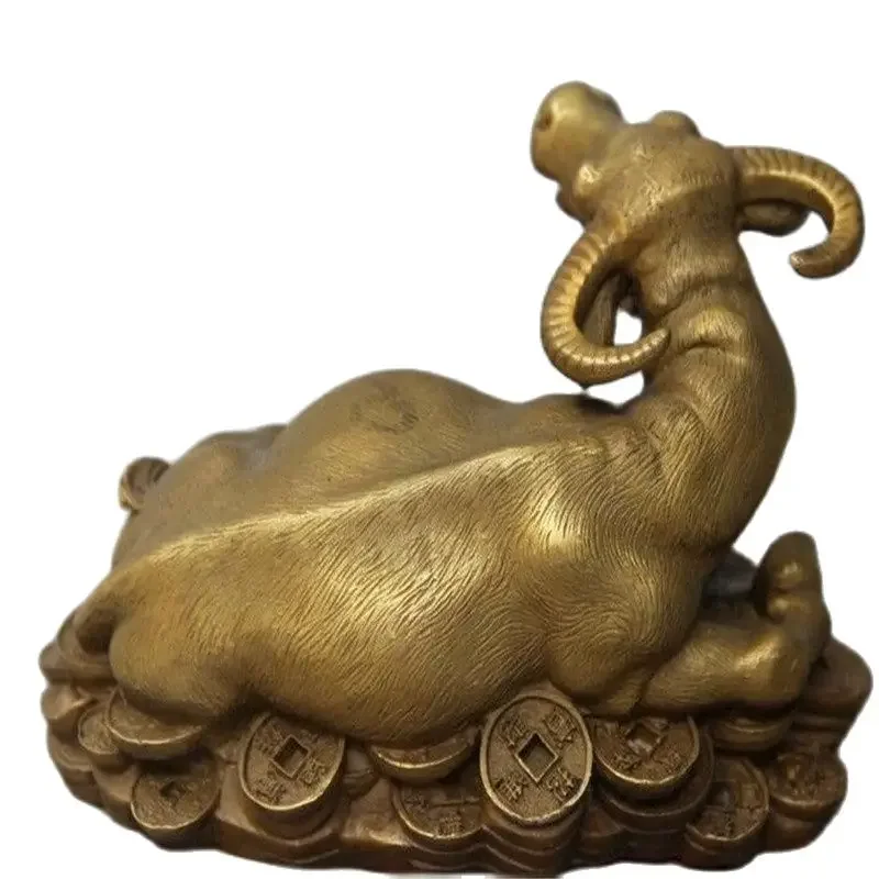 1 Chinese Pure Bronze Wealth YuanBao Money Bull Unicorn OX Oxen Animal Statue