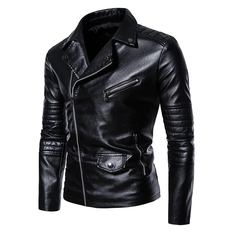 PU Jacket Men moto Biker giacche moda Casual PU cappotti maschio diagonale Zipper Design cappotti tinta unita capispalla