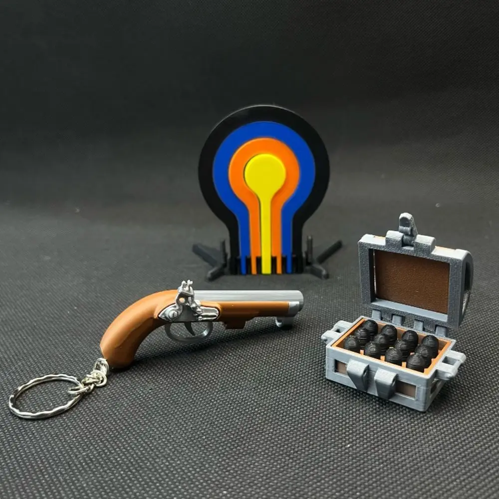 3D Printed Pirate Flintlock Style Mini Launcher Keychain, Spring Ball Eject Fidget Toy - Cool EDC Bag Charm