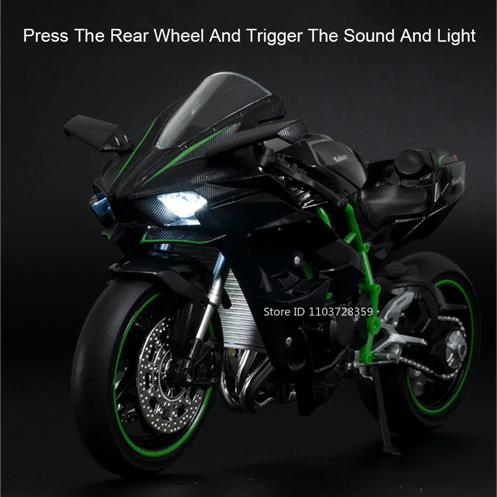 1:12 Speelgoed Model Kawasaki Ninja H2R 400 Miniatuur Motorfietsen Legering Diecast Motoren Geluid Licht Schokabsorptie voor Kinderen Geschenken