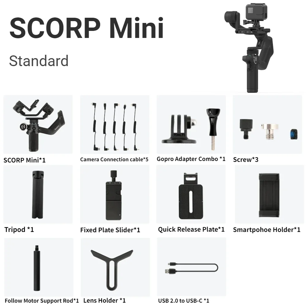 FeiyuTech SCORP Mini-1 three Axis Handheld All-in-One Gimbal Stabilizer for GoPro Smartphone Mirrorless Camera