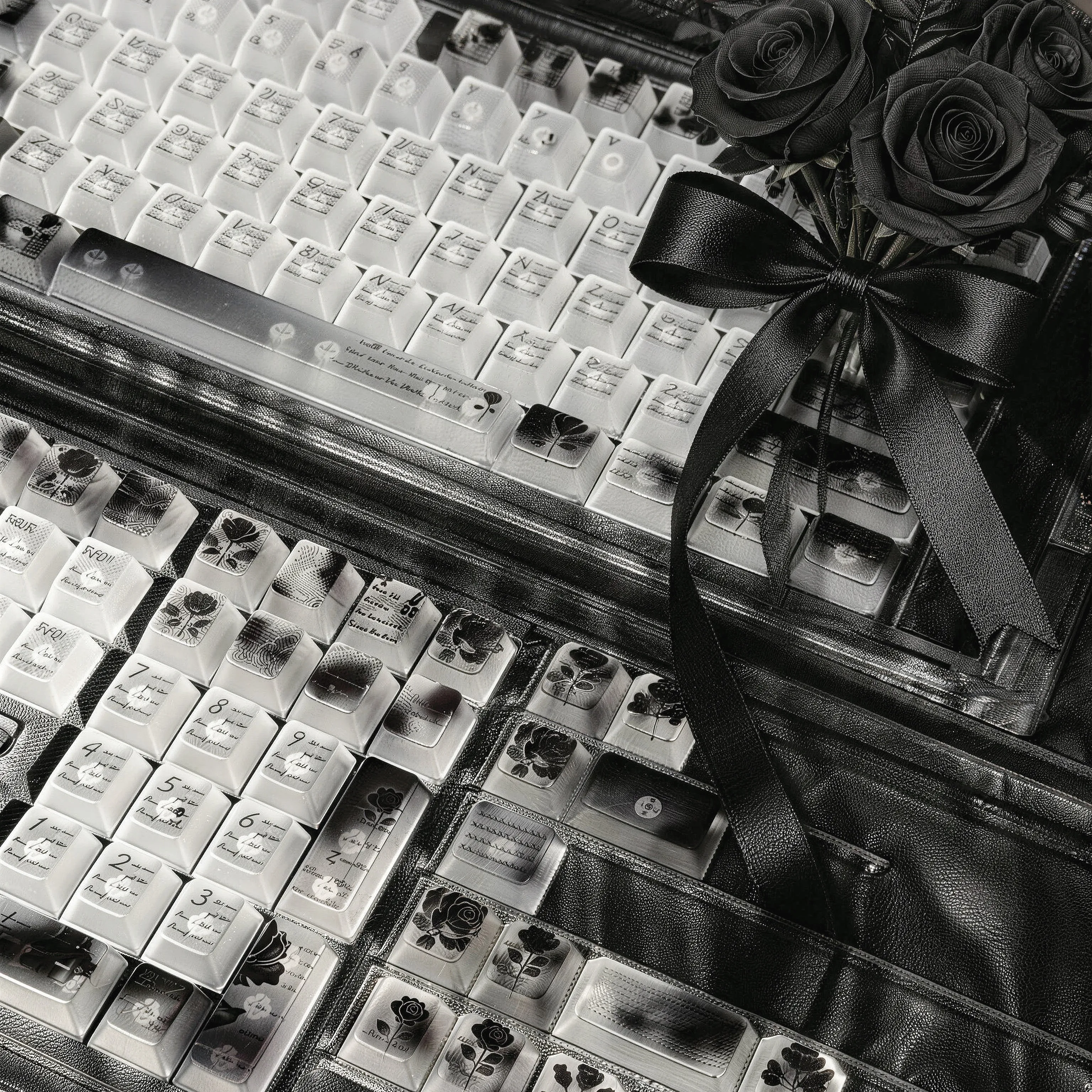 Custom JiJiXiong's BLACKROSE Black Rose Keycap Set, Original Profile Partial Kit, Black White Match, Early Access Drop