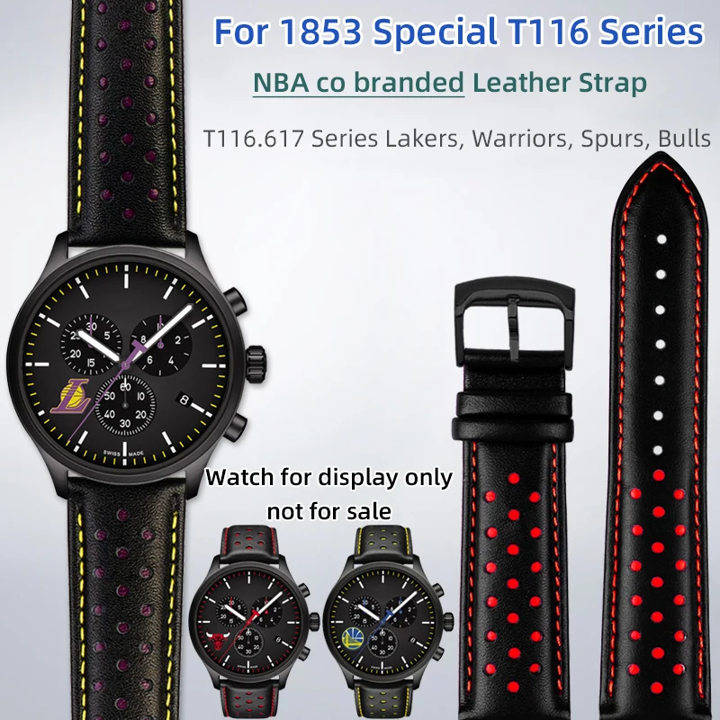 

22mm genuine leather strap for Tissot 1853 Special T116 watch belt NBA co branded T116617 Lakers Warriors Heuer Men's Bracelet