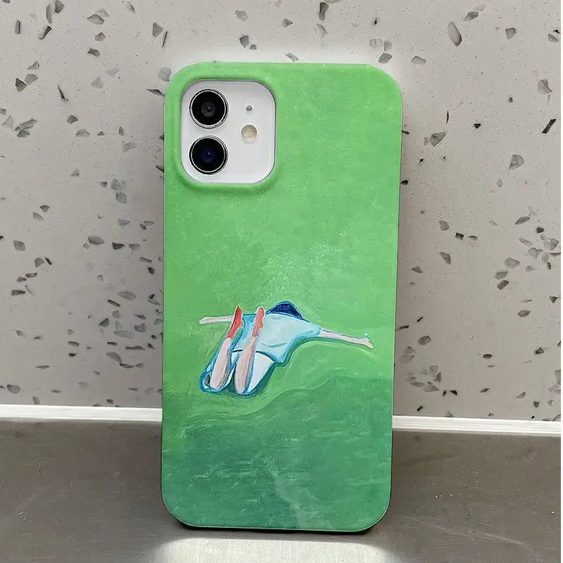 INS Oil Painting Children Green Grassland Case for iPhone 14 13 Pro Max 12 11 Pro Plus Shockproof Protective Hard TPU Film Cover