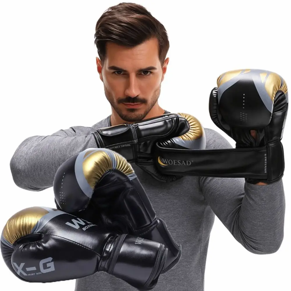 

New PU Leather Boxing Golves Breathable Full Coverage Training Gloves Adjustable Thick Kick Boxing Gloves