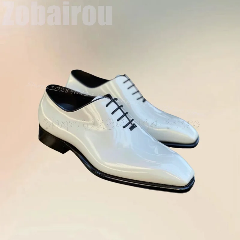 

White Square Toe Patent Leather Men Oxford Shoes Fashion Lace Up Men Shoes Luxury Handmade Party Banquet Office Men Dress Shoes