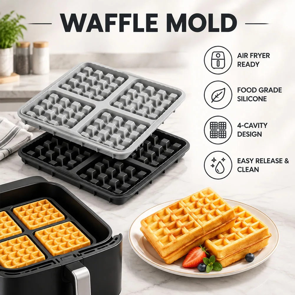 Air Fryer Silicone Biscuit Mold Square Waffle Model Non-stick Baking Tray Compatible For Pancakes Baking Accessories 17x17cm
