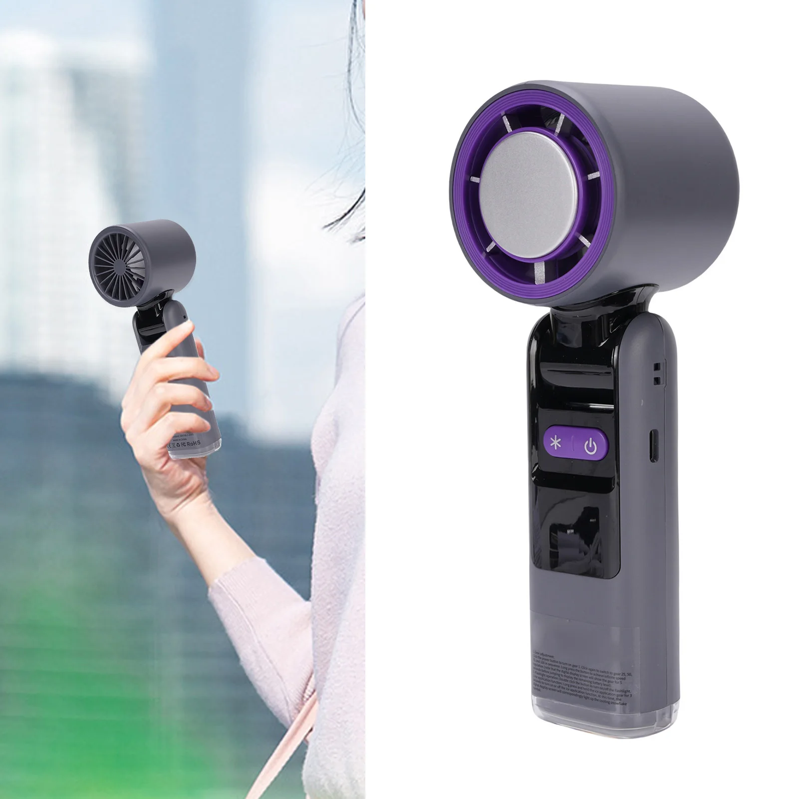 

Ручной вентилятор с ледяным охлаждением, 100-скоростной светодиодный цифровой дисплей, складной светодиодный светильник, ручной турбинный вентилятор с ледяным охлаждением, 4000 мАч для путешествий