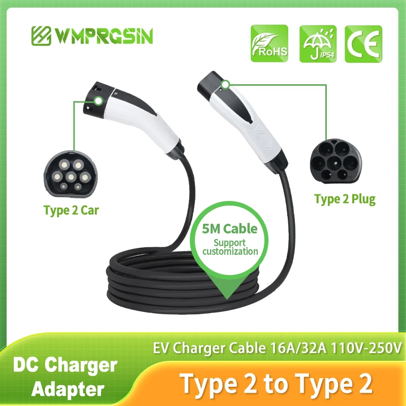 

EV Charging Cable 16A 32A 7KW T1 Phase Electric Vehicle Cord 5M Type 2 IEC 62196 EVSE Charging Station Female to Male Plug