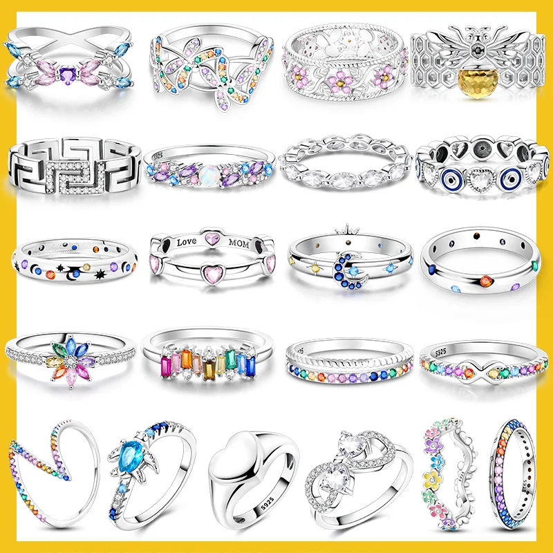 LAZA bunte Ringe aus 925er-Sterlingsilber, funkelnde Zirkonium-Schleife, Mond, Sonne, Original-Ring für Frauen, Jahrestag, Hochzeit, Geschenke