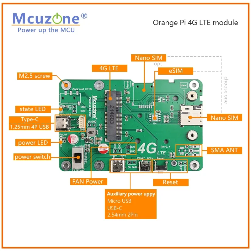 وحدة Orange Pi 4G LTE، CAT4/EG25-G/fibocom/Qualcomm/GNSS/eSIM/محرك مجاني/ubuntu/debian/RaspberryPi