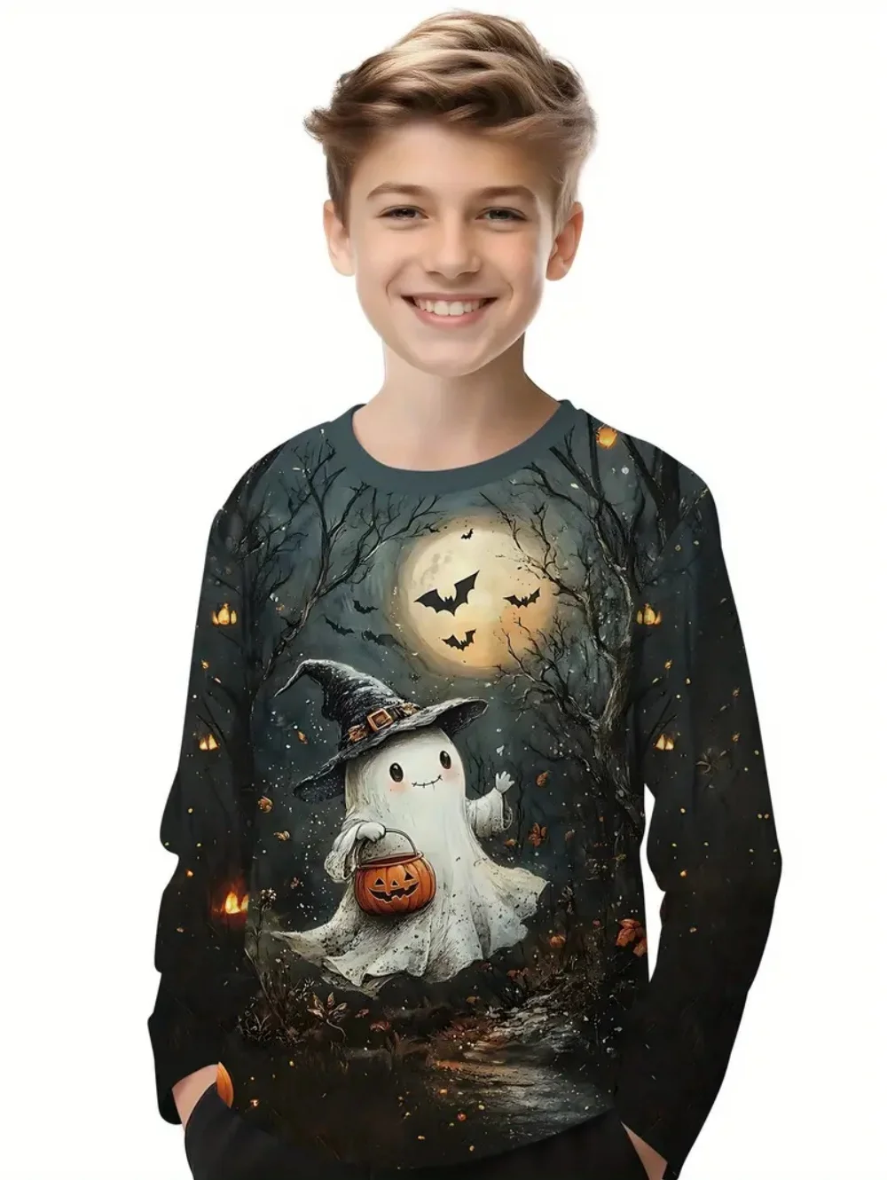 Boys Clothes Halloween 3D Print Autumn Long Sleeve T-Shirt Loose Comfortable Kids Clothes Top Casual Holiday Children's Clothing