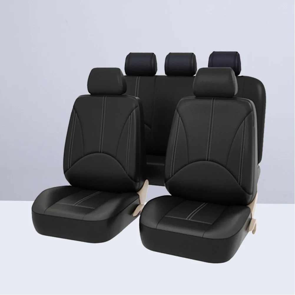 

9Pcs Car Seat Covers PU Full Set Black Universal Auto Cushion Protector Upgrade Front Rear Interior Styling Split Bench