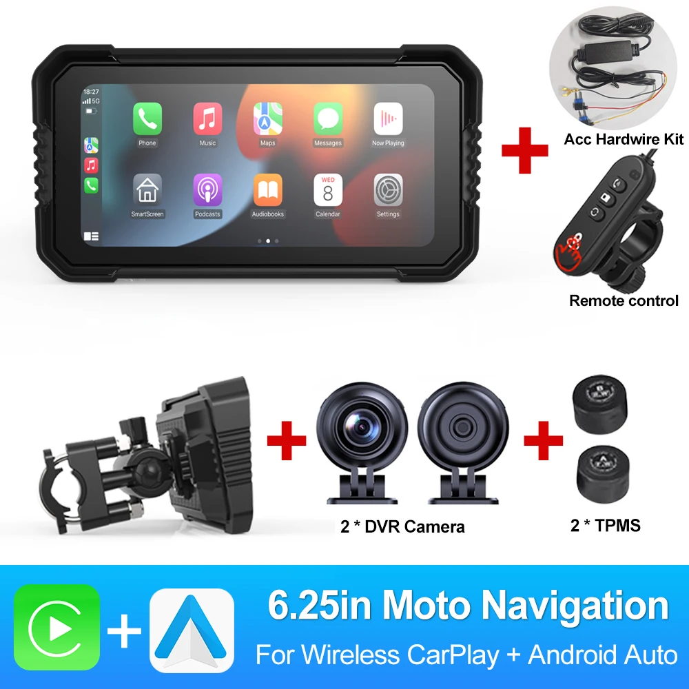 BEPOCAM 5 "/6.25" Motorfiets GPS Navigatie DVR Carplay Scherm voor Moto Dual Camera Drive Recorder IPX7 waterdichte Moto Monitor