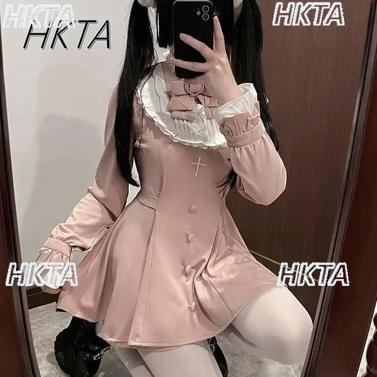 

Японское платье в стиле джирай-кей с кружевом и длинными рукавами, вышитое платье с завышенной талией, новое весеннее платье в стиле Лолита для девочек, комплект из 2 предметов: платье и шорты для женщин