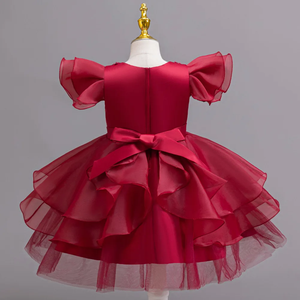 فستان سهرة للأطفال مزين بالزهور للفتيات فستان الأميرة لعيد الميلاد وحفلات الزفاف الرسمية لوصيفة العروس