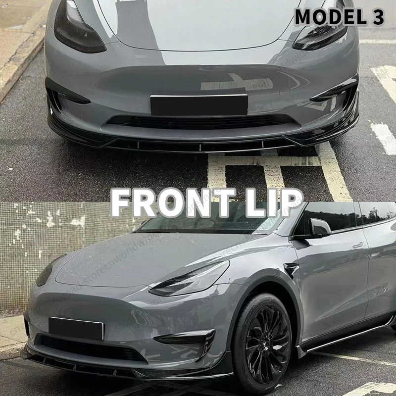 For Tesla 2016-2023 Model 3 Body Kit Gloss Black Spoiler Rear Diffuser Front Bumper Lip Side Skirt Wing Parts Aero Fast Tunning