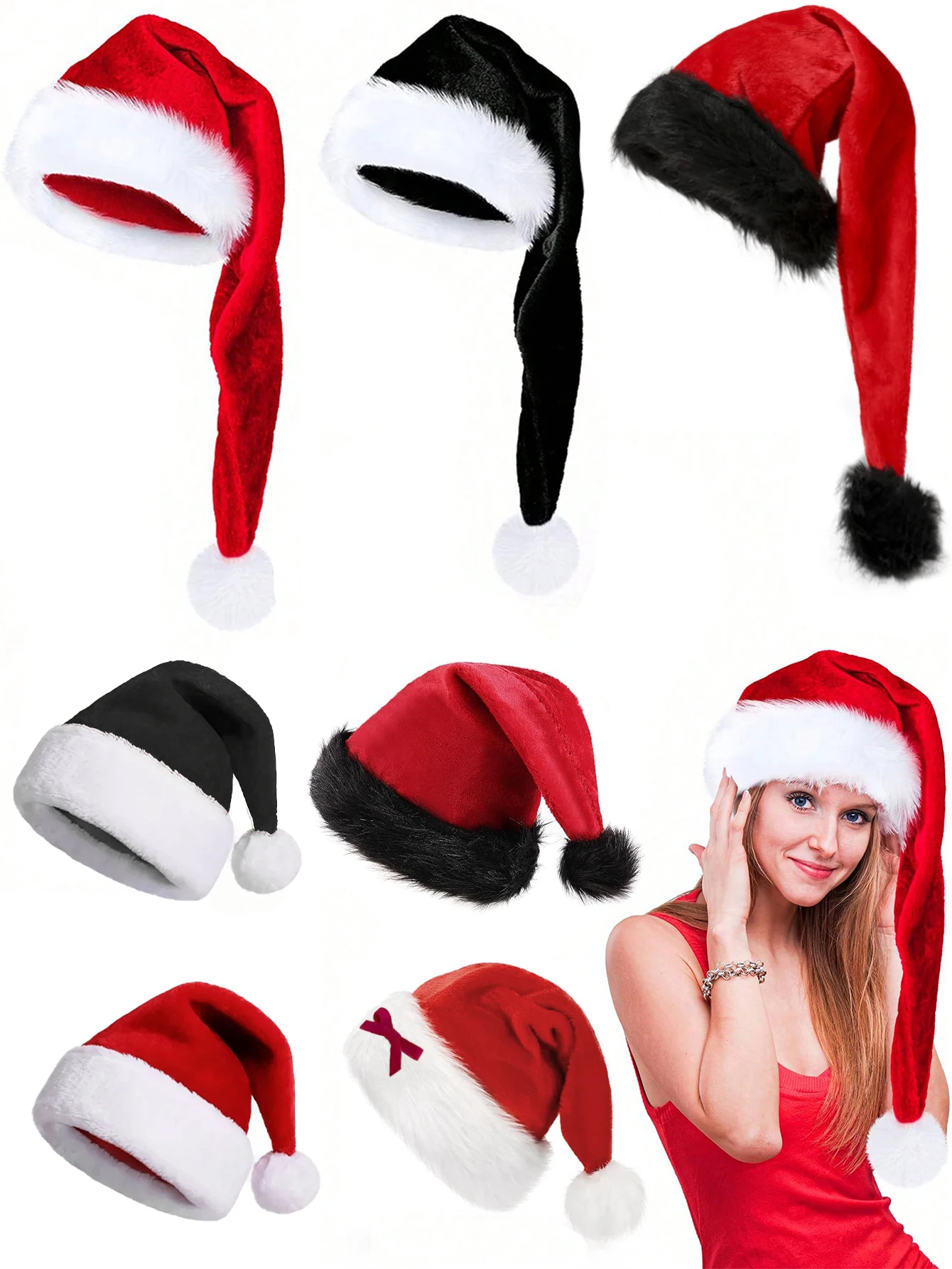 1 Stück Plüsch-Weihnachtsmütze, Weihnachtsfeiermütze, Weihnachts- und Neujahrsparty für Männer und Frauen, dekorativer Weihnachtshut