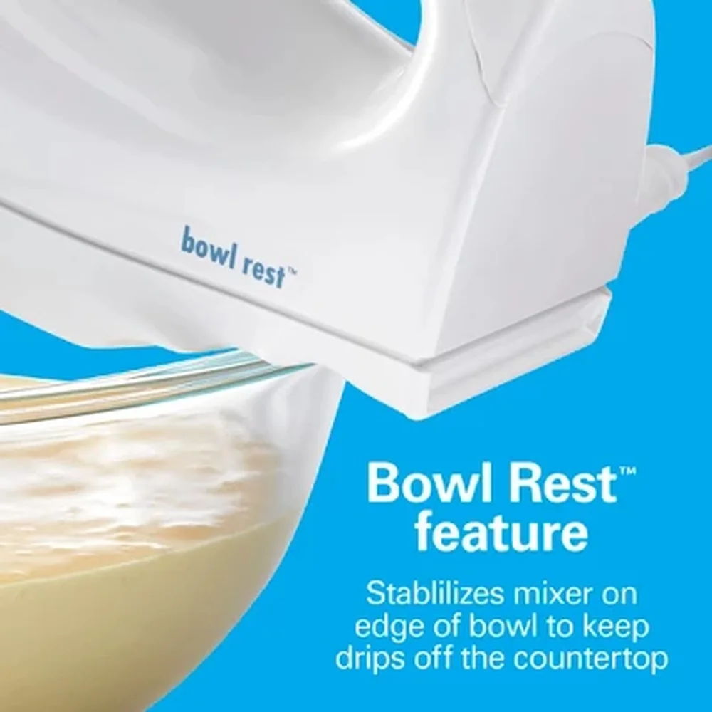 6 Speed Hand Mixer 250W Portable Electric Mixer Dishwasher Safe Beaters Bowl Rest Feature QuickBurst Button Kitchen Baking Tool