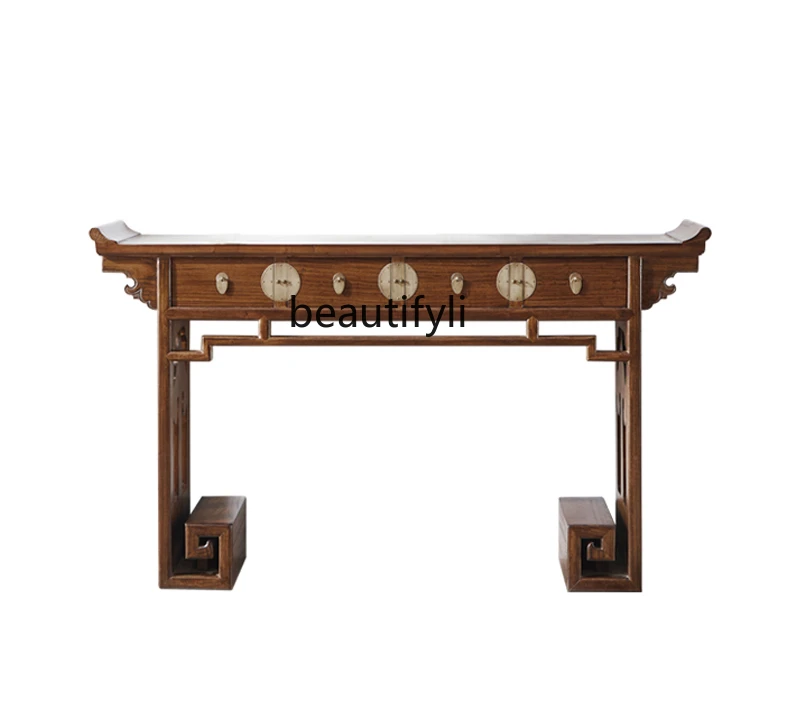 

New Chinese Style a Long Narrow Table Solid Wood Classical Altar Hallway Living Room Display Cabinet Old Elm Desk