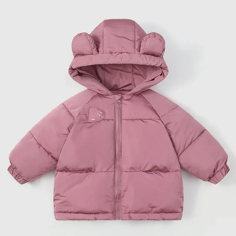 

Куртка для девочек 1, 2, 3, 4, 5 лет, осенне-зимняя новая однотонная толстая теплая куртка с капюшоном и мультяшным принтом для мальчиков, верхняя одежда на хлопковом пуху