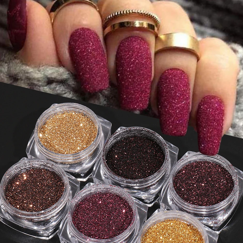 6 stücke Braun Wein Rot Farbe Glitter Nagel Pulver Set Zucker Glänzenden Staub Winter Weihnachten Neujahr Dekoration 2023 Maniküre JIF6-3