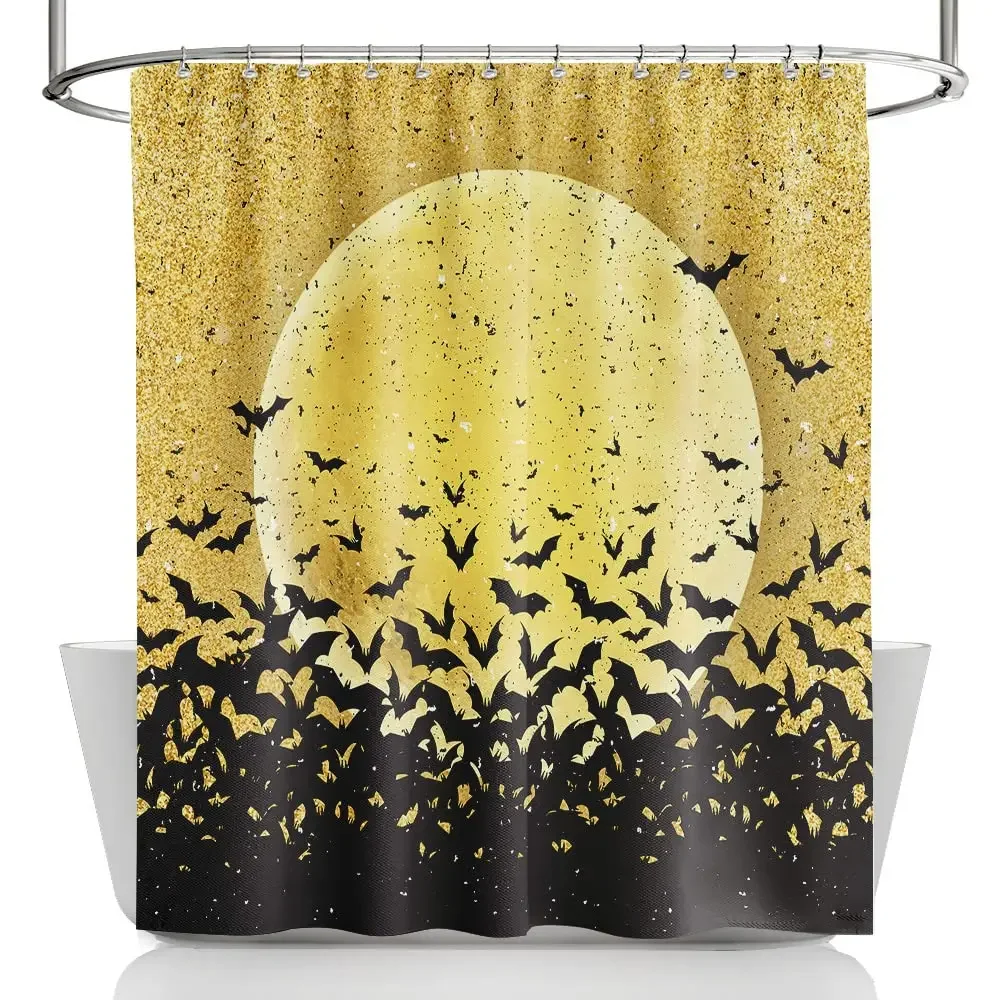 Spooky Shower Curtain Gothic Horror Halloween Black＆White Bats   Polyester Fabric Bathroom Bath s