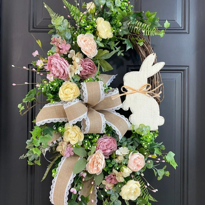 Easter Bunny Wreath For Front Door Or Wall Artificial Rabbit Wreath Spring Wreath Easter Decor Outdoor Indoor Hanging Wreath