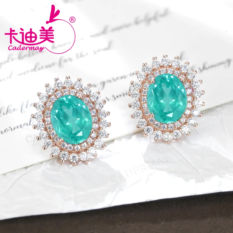 

Paraiba Color Lab Grown Yttrium Aluminum Garnet With Inclusions S925 Silver18k Rose Gold Plated Earrings For Women Fine Jewelry