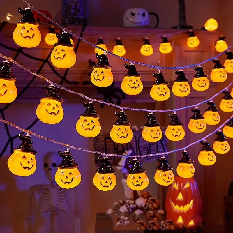 Đèn dây Halloween LED 20LED với mắt phát sáng bí ngô ma dơi, trang trí pin USB cho tiệc trong nhà ngoài trời trang trí vườn nhà