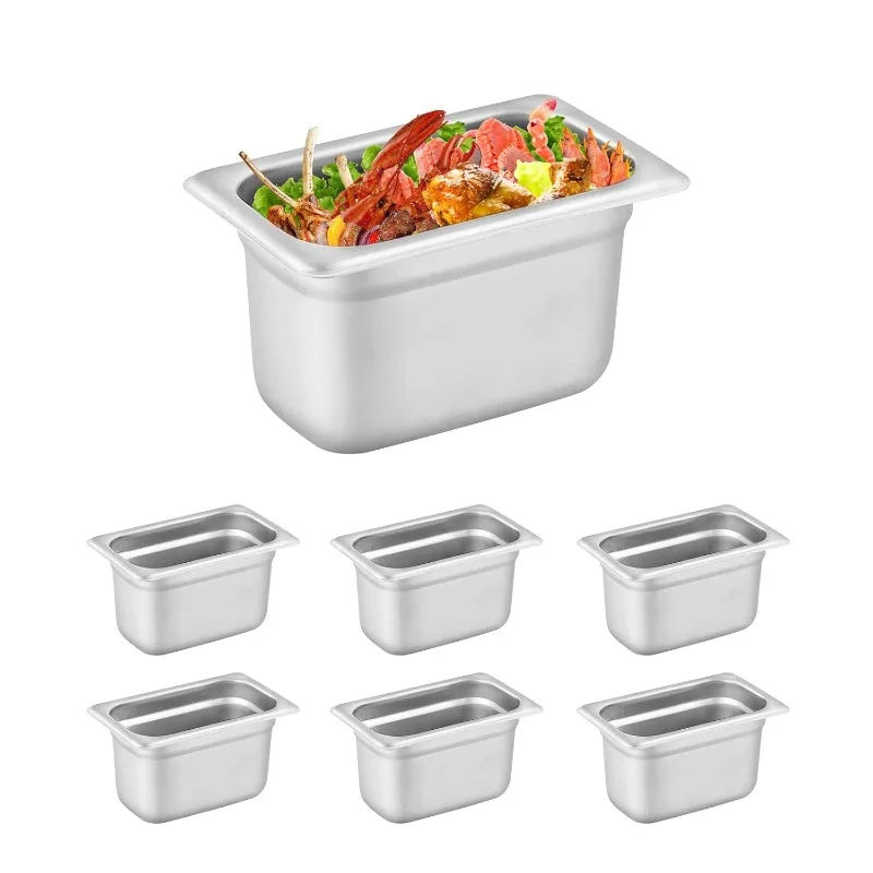 Hotelpan 6 Packs, 4 "Diepe 304 Roestvrijstalen Stoomtafel Pan Voor Schuren, Commerciële Voedselpan Voor Hotel, Buffet, Restaurant