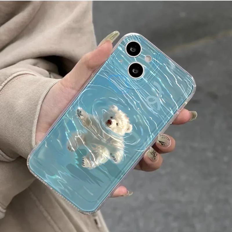 Cute Ocean Swimming Bear Case for IPhone 15 14 13 12 11 Pro Max X Xs Max XR 8 7 Plus Funny Cartoon Bear Shockproof Soft Shell