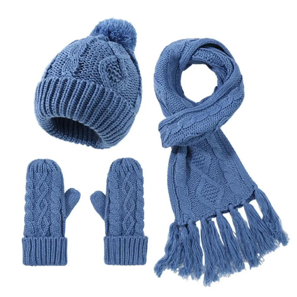 Fashion Winter Beanie Hat Scarf Gloves Set Warm 3 in 1 Set Long Scarf Neck Warmer Knit Fleece Lined Gloves for Women