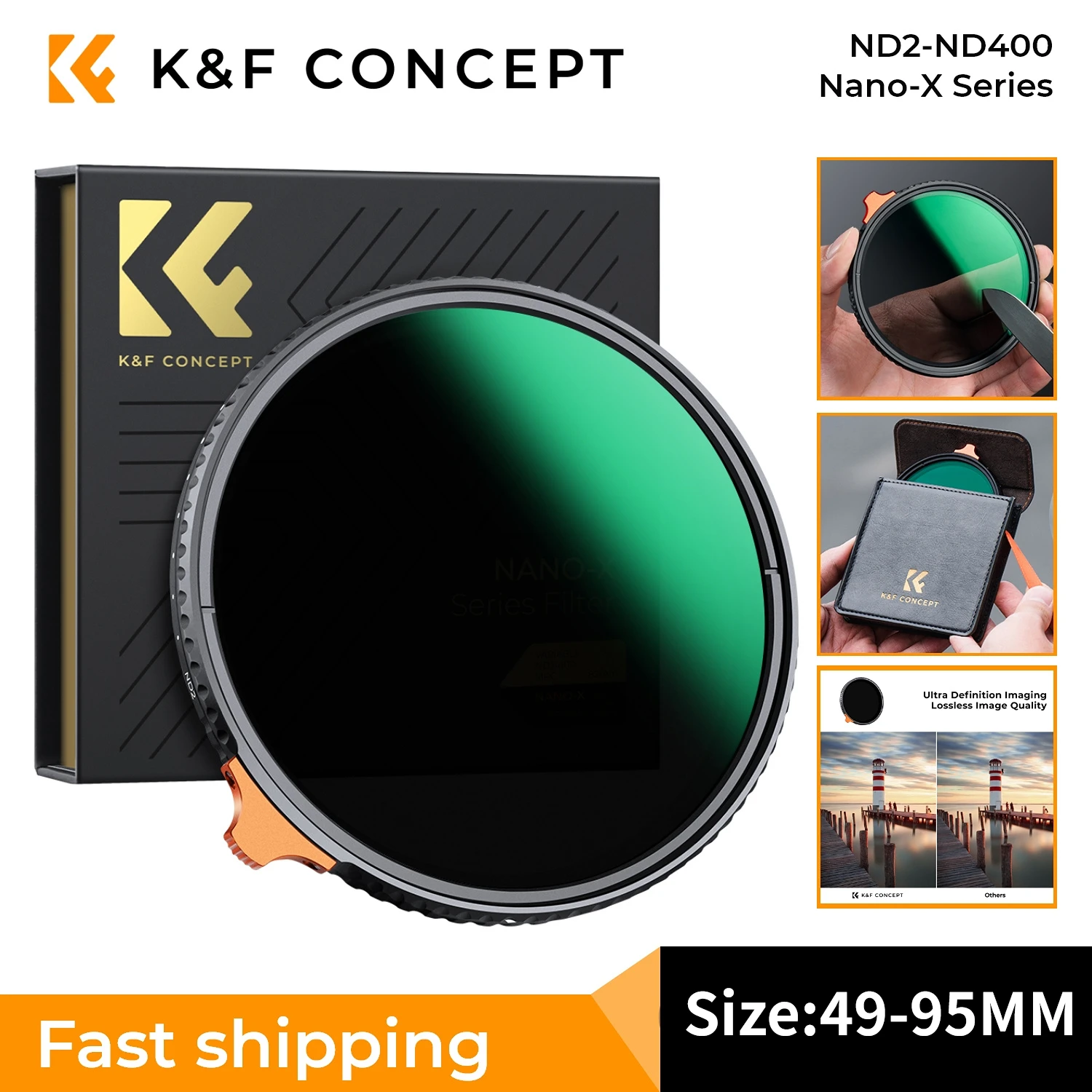 

K&F Concept 72mm ND2 To ND400 Camera Lens Filter with Orange Putter Filter Fader HD Easy to Variable Adjustable Neutral Density