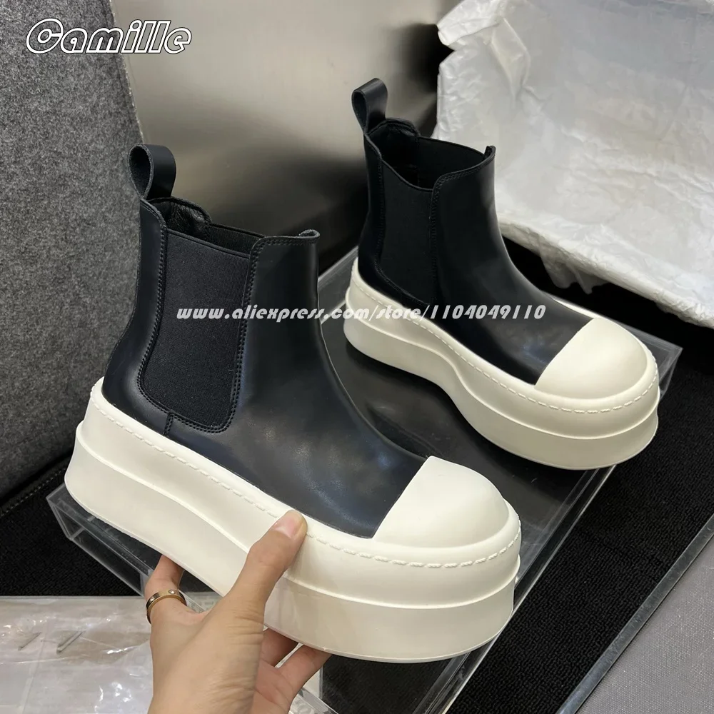 

Genuine Leather Short Plush Mid Calf Chelsea Boots 2025 Winter NEW Fashion Casual Boots Size 35-39 Thick Sole Modren Boots