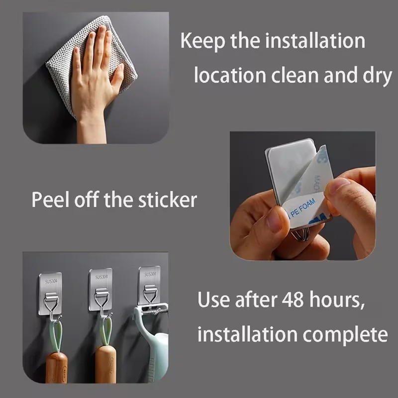Self-Adhesive Towel Hooks 304 Stainless Steel Stick-On Wall Hooks For Home Coat Robe Bathroom Organization Accessories image 4
