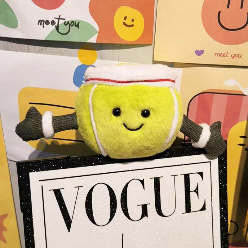 10cm Green Little Tennis Sport Ball Plush Toy with Two Arms Smiling Emotion Face Home Office Decor Plushie Kids Gift