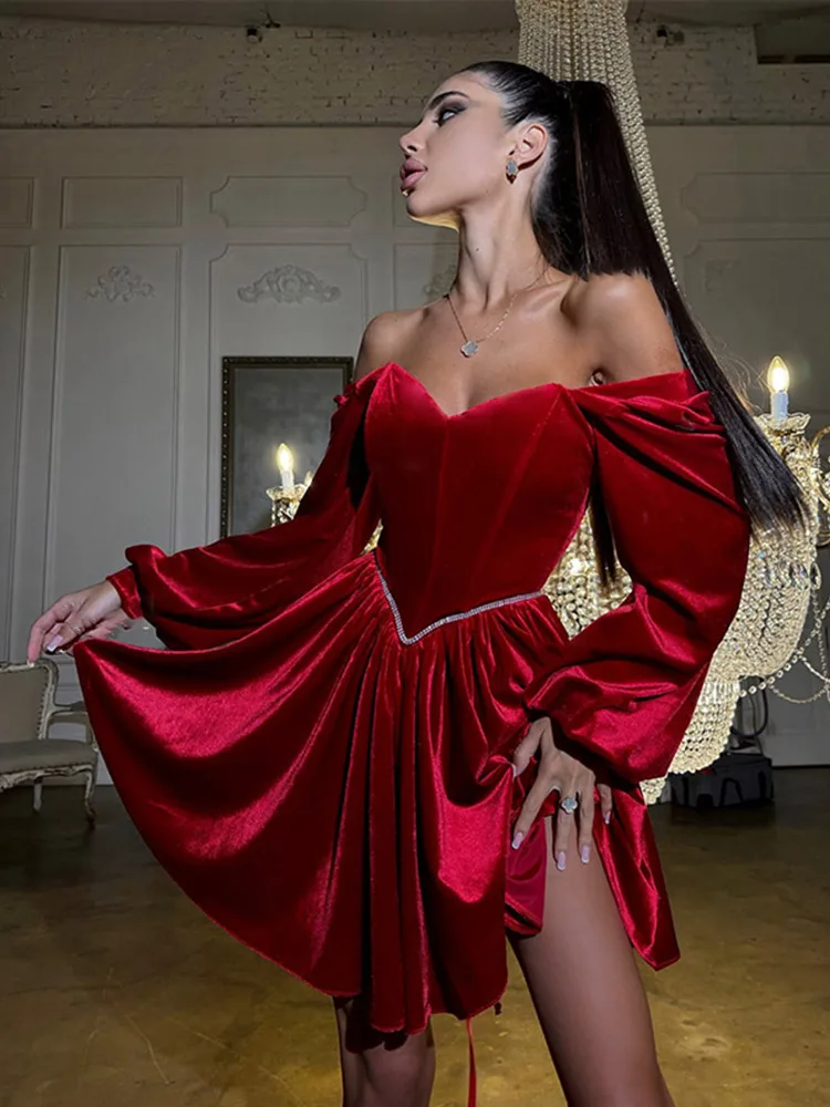 Party Dress Women Sexy Off Shoulder Long Sleeve Bandage Backless Mini Dresses 2025 All Season Lady Evening Robe