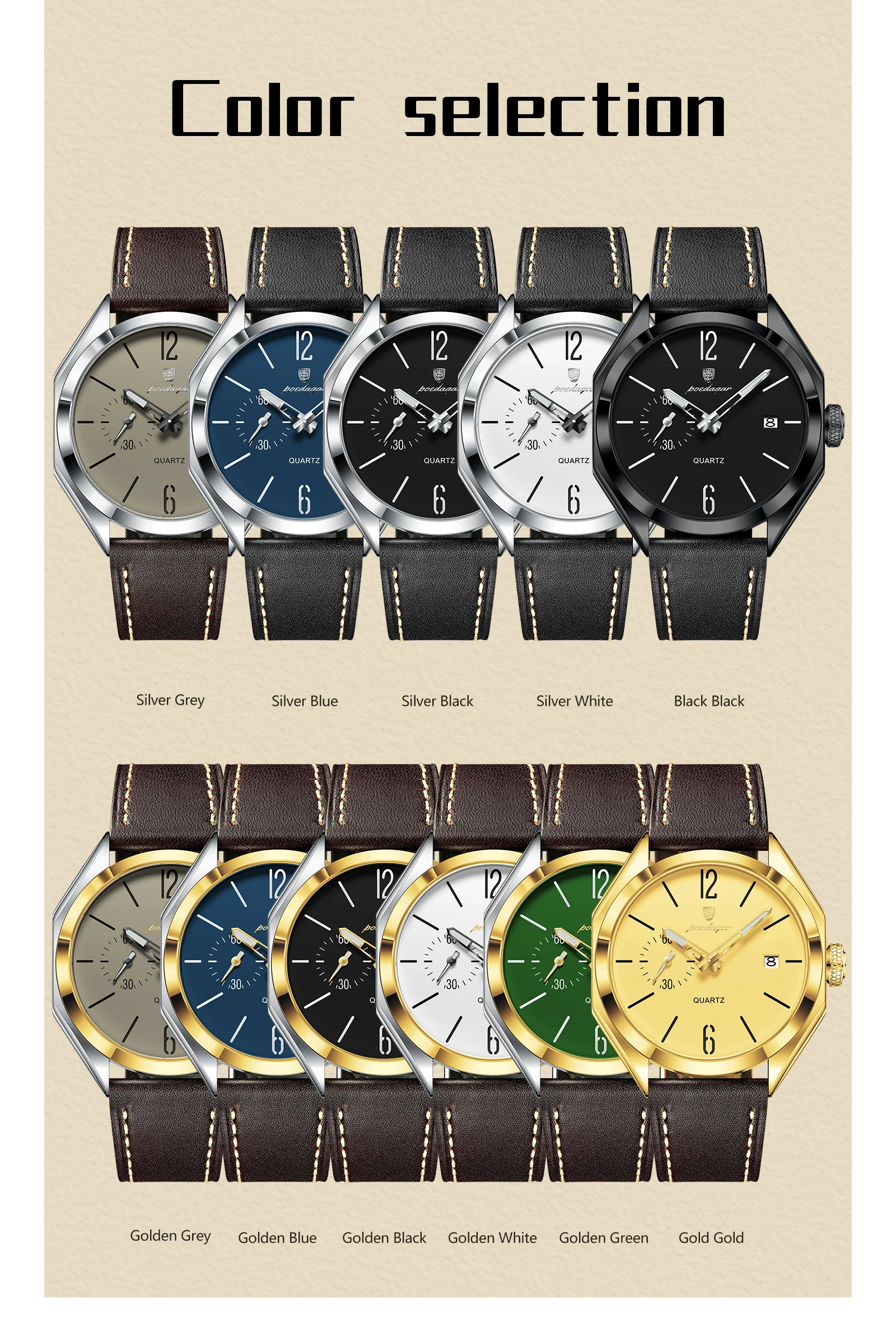 POEDAGAR Top-Mode Herrenuhr Leder Datum Quarz Business Herren Armbanduhr Wasserdicht Leuchtend Casual Herrenuhren Reloj Hombre – Detail 8
