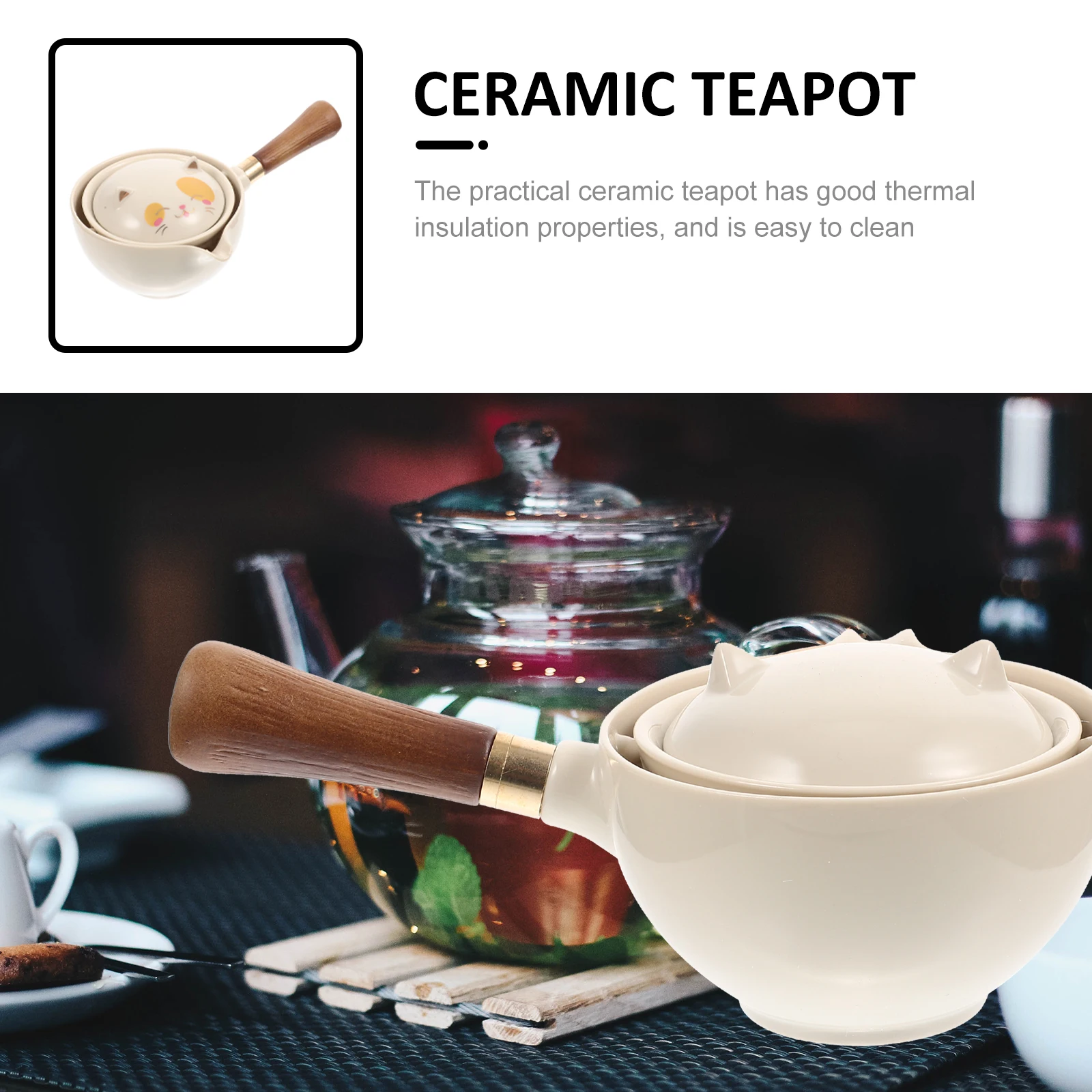 

360 Degree Rotating Ceramic Teapot Single Heat-Resistant Side Handle Household Tea Kettle For Home Office Tea Making Pot Chinese